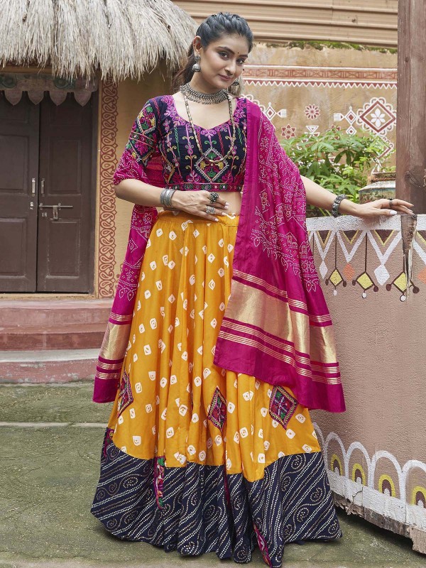 Yellow Maslin Cotton Readymade Navratri Lehenga Choli